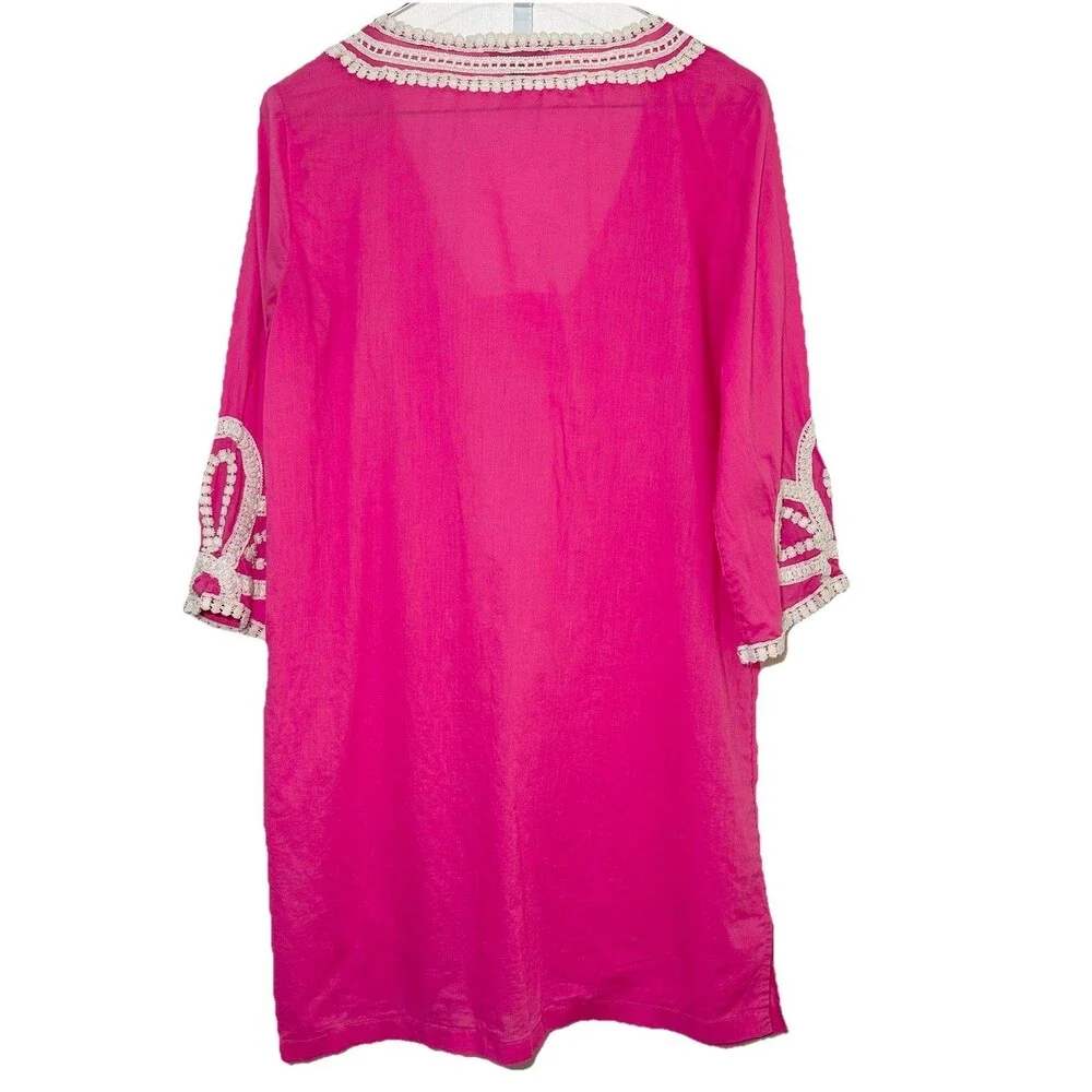 Pink Crochet Tunic Top Boho Beach Cover Up Cotton Lightweight Summer XS